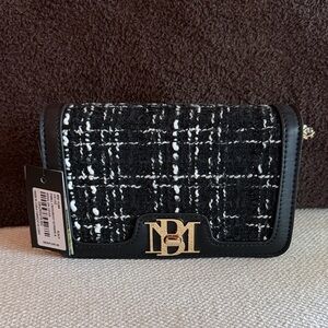 Badgley Mischka Black and White Tweed Crossbody with Gold Hardware